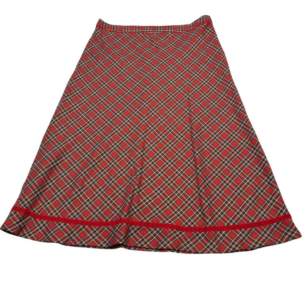 Vintage Basic Editions Skirt Womens‎ 16 Red Plaid Metallic Thread Midi Holiday